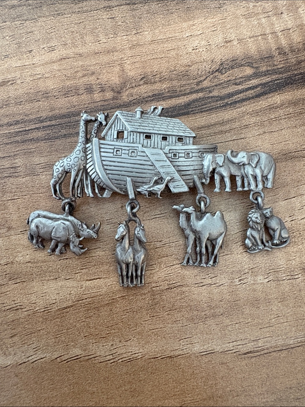 J.J. Jonette Jewelry Noah's Ark Animal Charm Brooch in Silver Tone